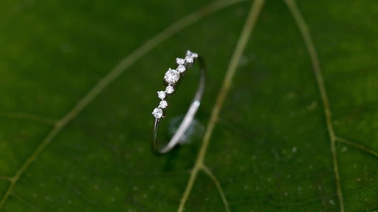 Silver Moissanite Cluster Ring: Dainty Sterling Silver Engagement Jewelry