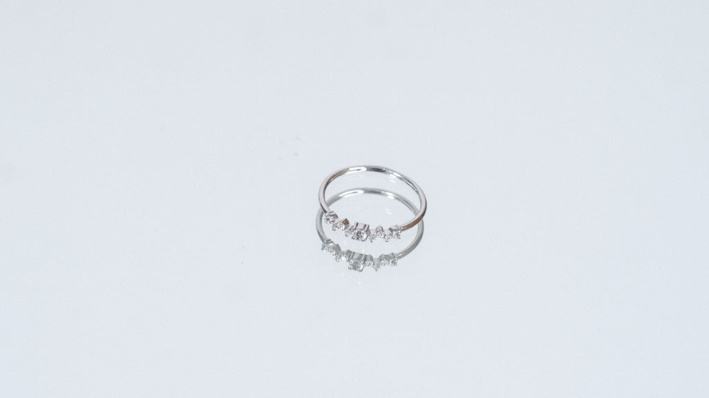 Silver Moissanite Cluster Ring: Dainty Sterling Silver Engagement Jewelry