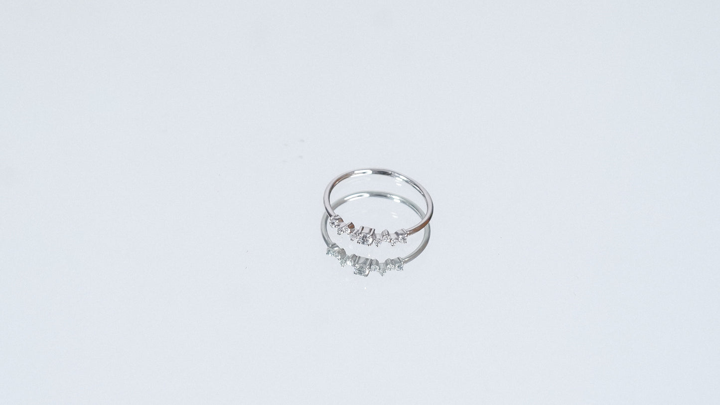 Silver Moissanite Cluster Ring: Dainty Sterling Silver Engagement Jewelry