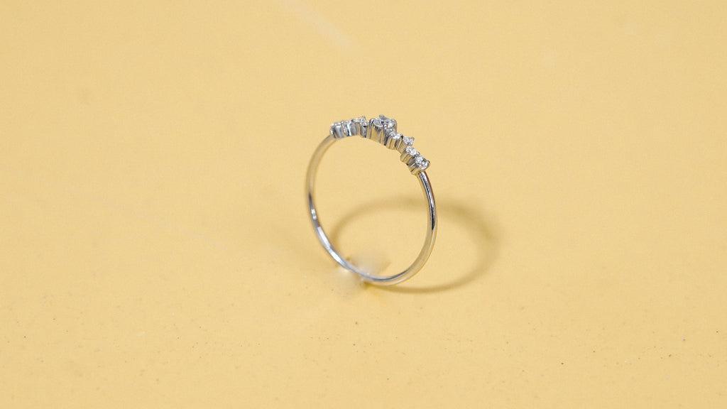 Silver Moissanite Cluster Ring: Dainty Sterling Silver Engagement Jewelry