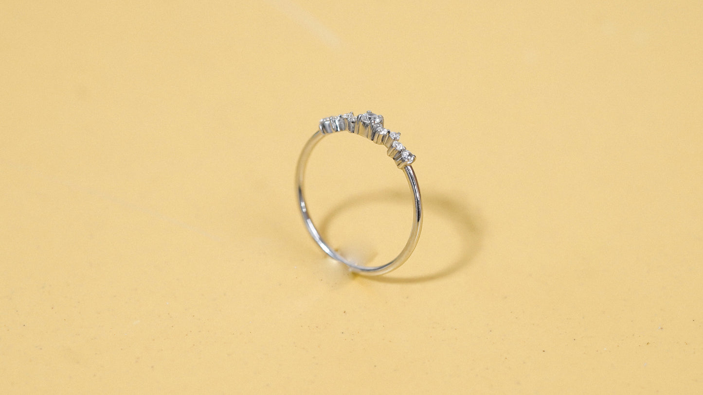 Silver Moissanite Cluster Ring: Dainty Sterling Silver Engagement Jewelry