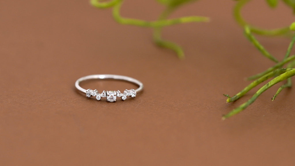 Silver Moissanite Cluster Ring: Dainty Sterling Silver Engagement Jewelry