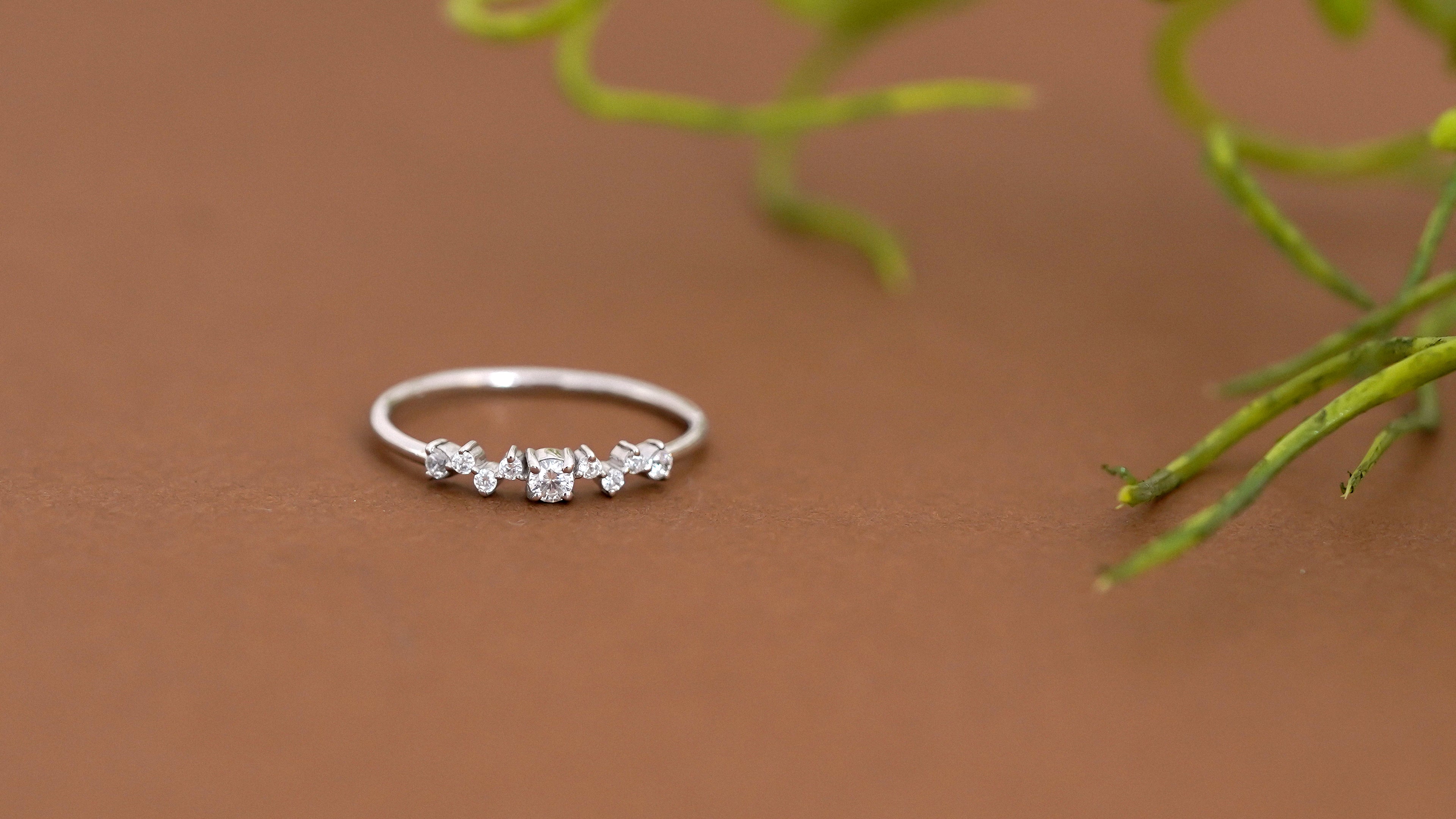 Silver Moissanite Cluster Ring: Dainty Sterling Silver Engagement Jewelry