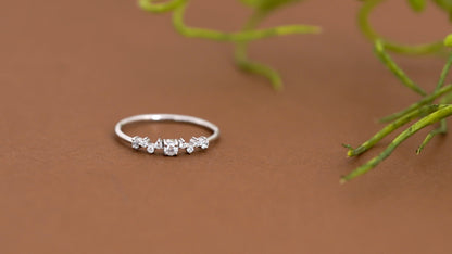 Silver Moissanite Cluster Ring: Dainty Sterling Silver Engagement Jewelry