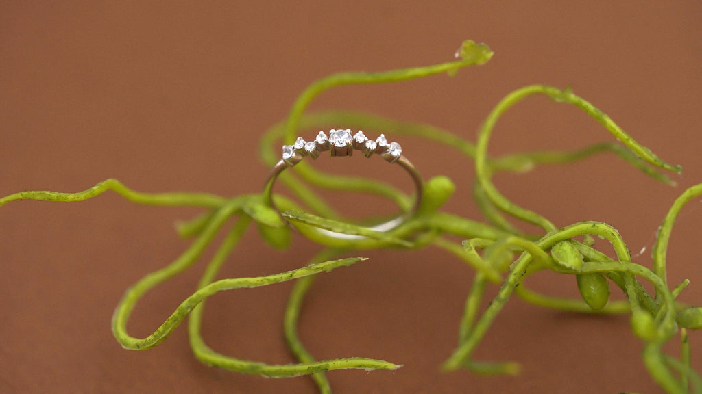 Silver Moissanite Cluster Ring: Dainty Sterling Silver Engagement Jewelry