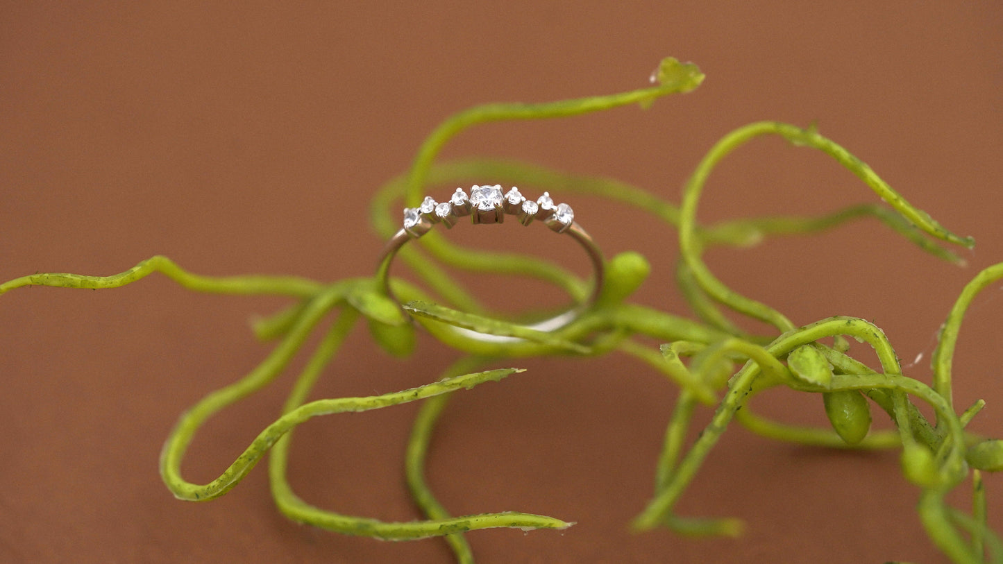 Silver Moissanite Cluster Ring: Dainty Sterling Silver Engagement Jewelry