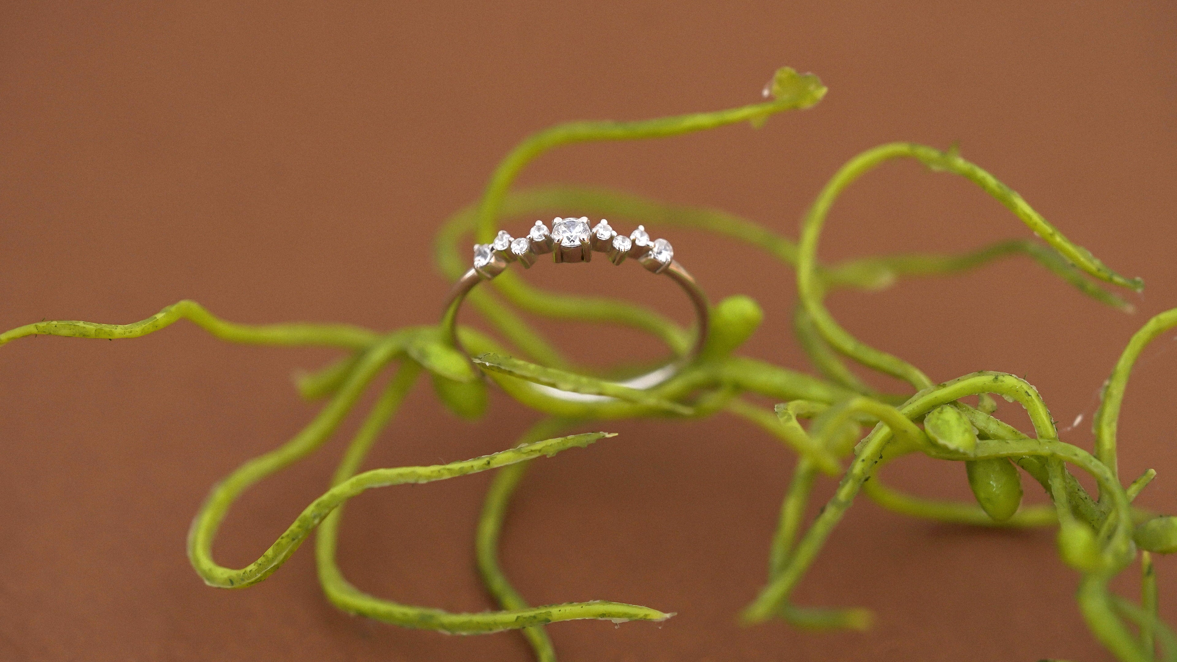 Silver Moissanite Cluster Ring: Dainty Sterling Silver Engagement Jewelry