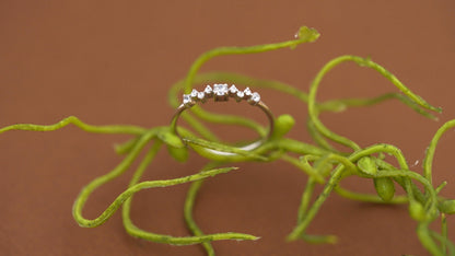 Silver Moissanite Cluster Ring: Dainty Sterling Silver Engagement Jewelry
