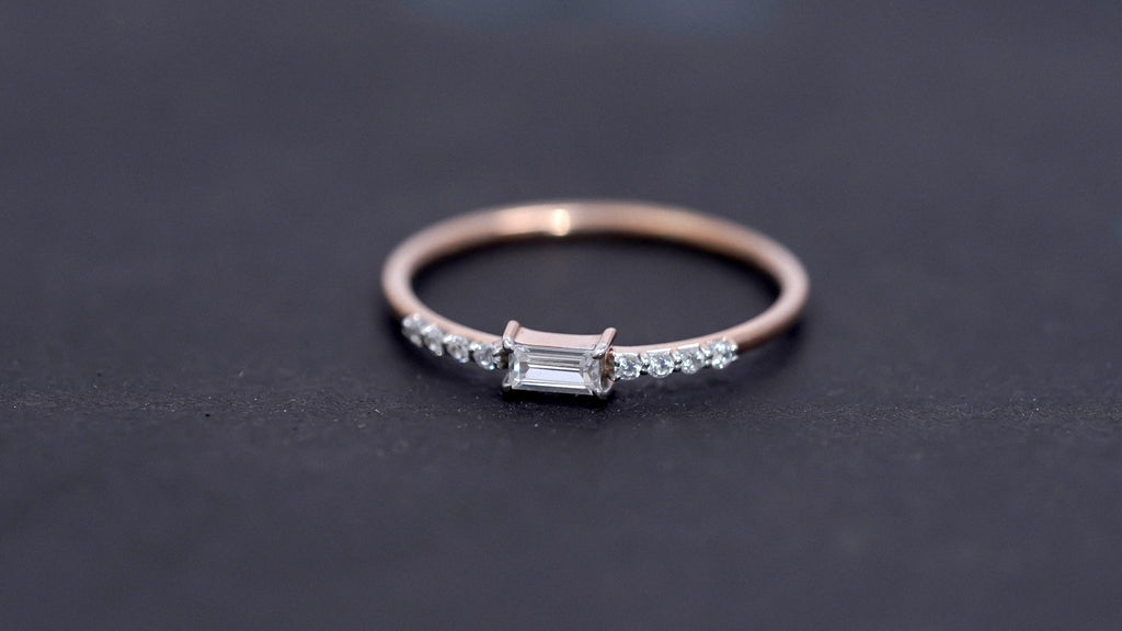 Sterling Silver Moissanite Promise Ring: Baguette & Round Cut Bridal Jewelry (Copy)