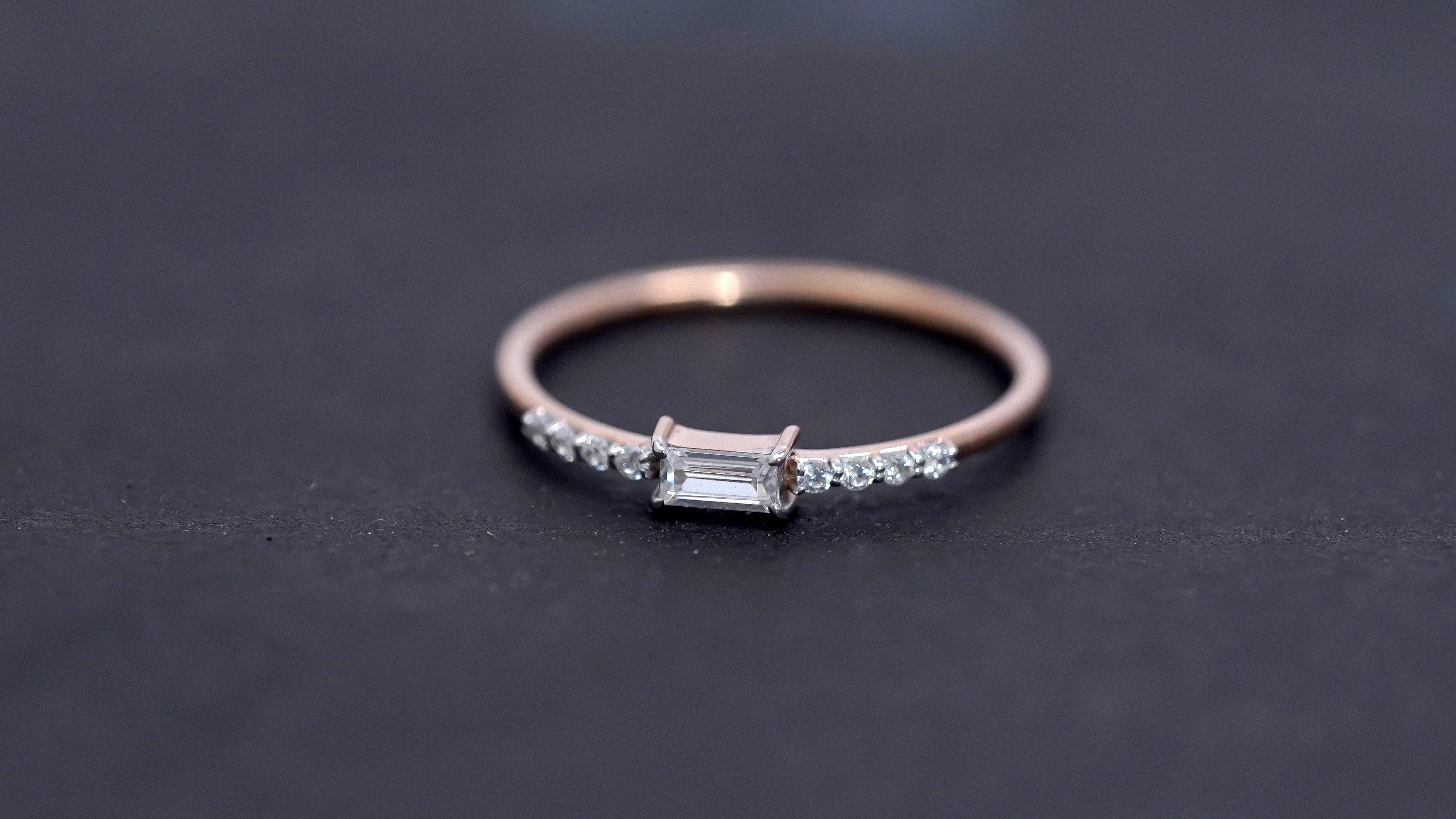 Sterling Silver Moissanite Promise Ring: Baguette & Round Cut Bridal Jewelry