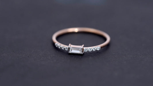 Sterling Silver Moissanite Promise Ring: Baguette & Round Cut Bridal Jewelry