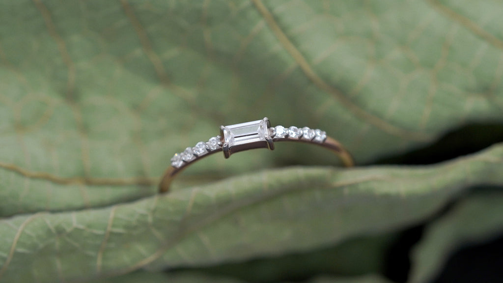 Sterling Silver Moissanite Promise Ring: Baguette & Round Cut Bridal Jewelry (Copy)