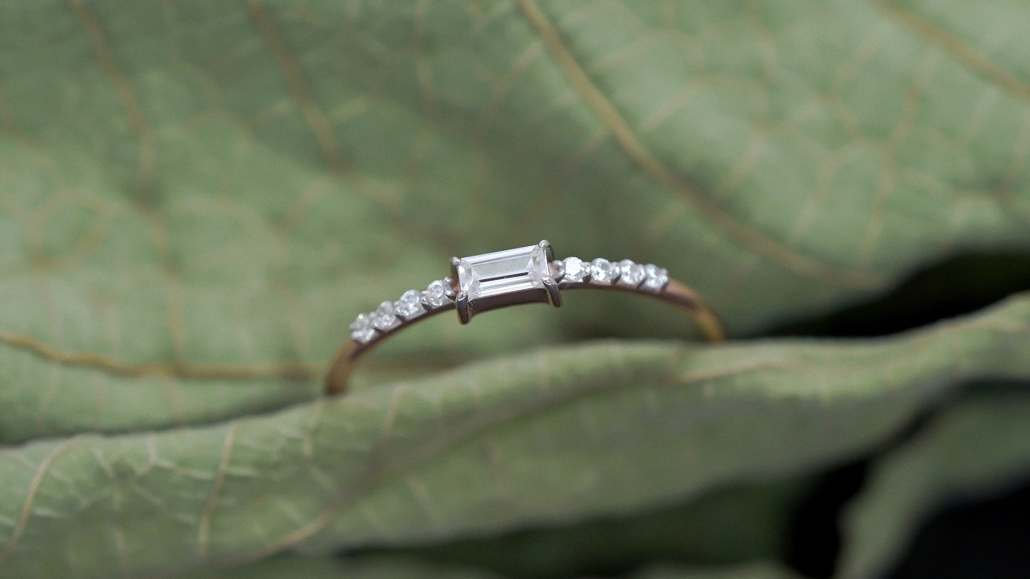 Sterling Silver Moissanite Promise Ring: Baguette & Round Cut Bridal Jewelry