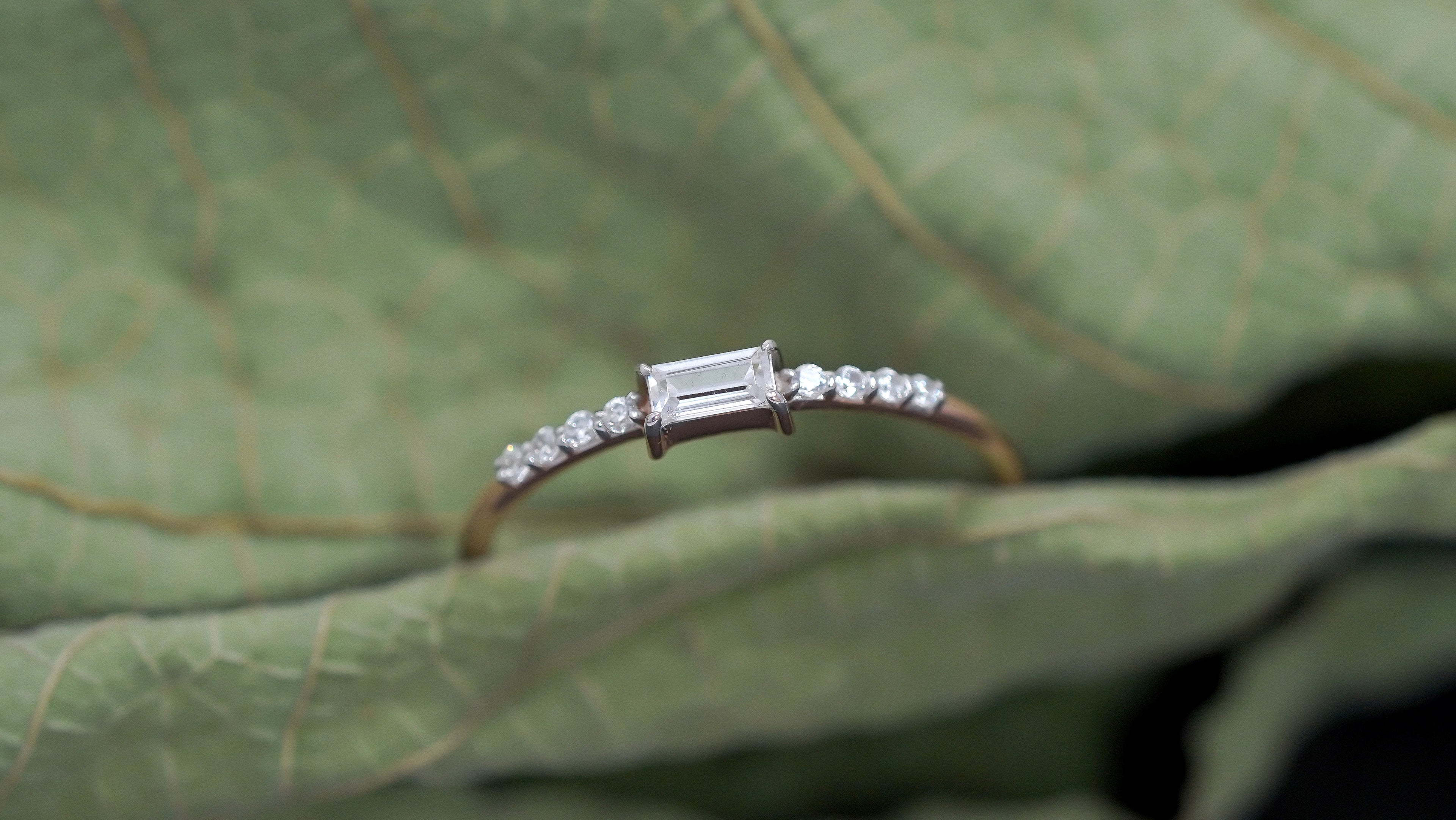 Sterling Silver Moissanite Promise Ring: Baguette & Round Cut Bridal Jewelry
