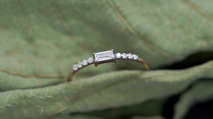 Sterling Silver Moissanite Promise Ring: Baguette & Round Cut Bridal Jewelry