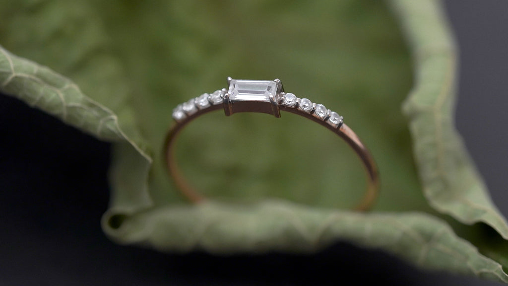 Sterling Silver Moissanite Promise Ring: Baguette & Round Cut Bridal Jewelry (Copy)