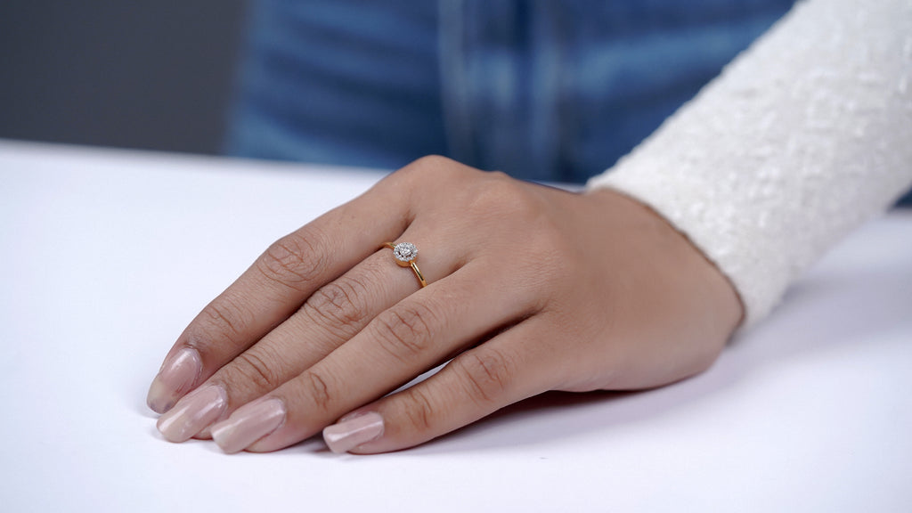 Sterling Silver Moissanite Halo Engagement Ring: Dainty Bridal Jewelry