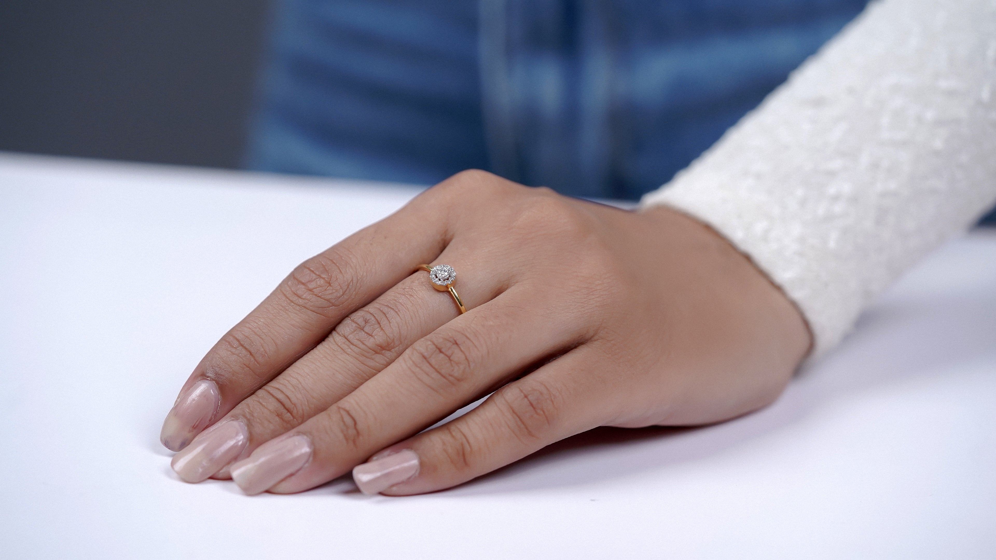 Sterling Silver Moissanite Halo Engagement Ring: Dainty Bridal Jewelry