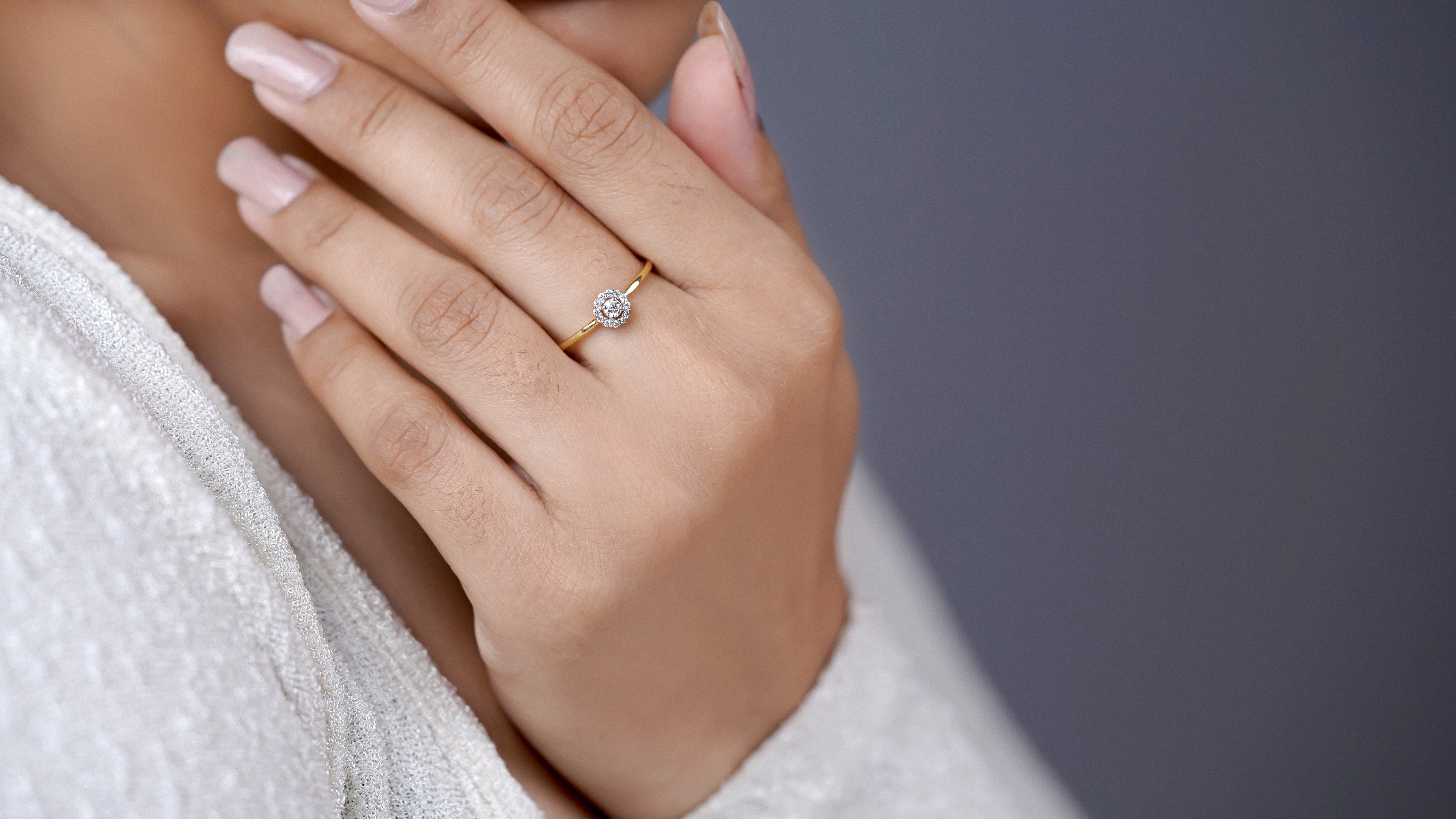 Sterling Silver Moissanite Halo Engagement Ring: Dainty Bridal Jewelry