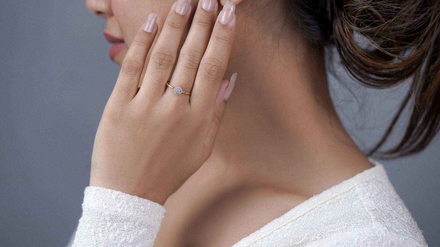 Sterling Silver Moissanite Halo Engagement Ring: Dainty Bridal Jewelry