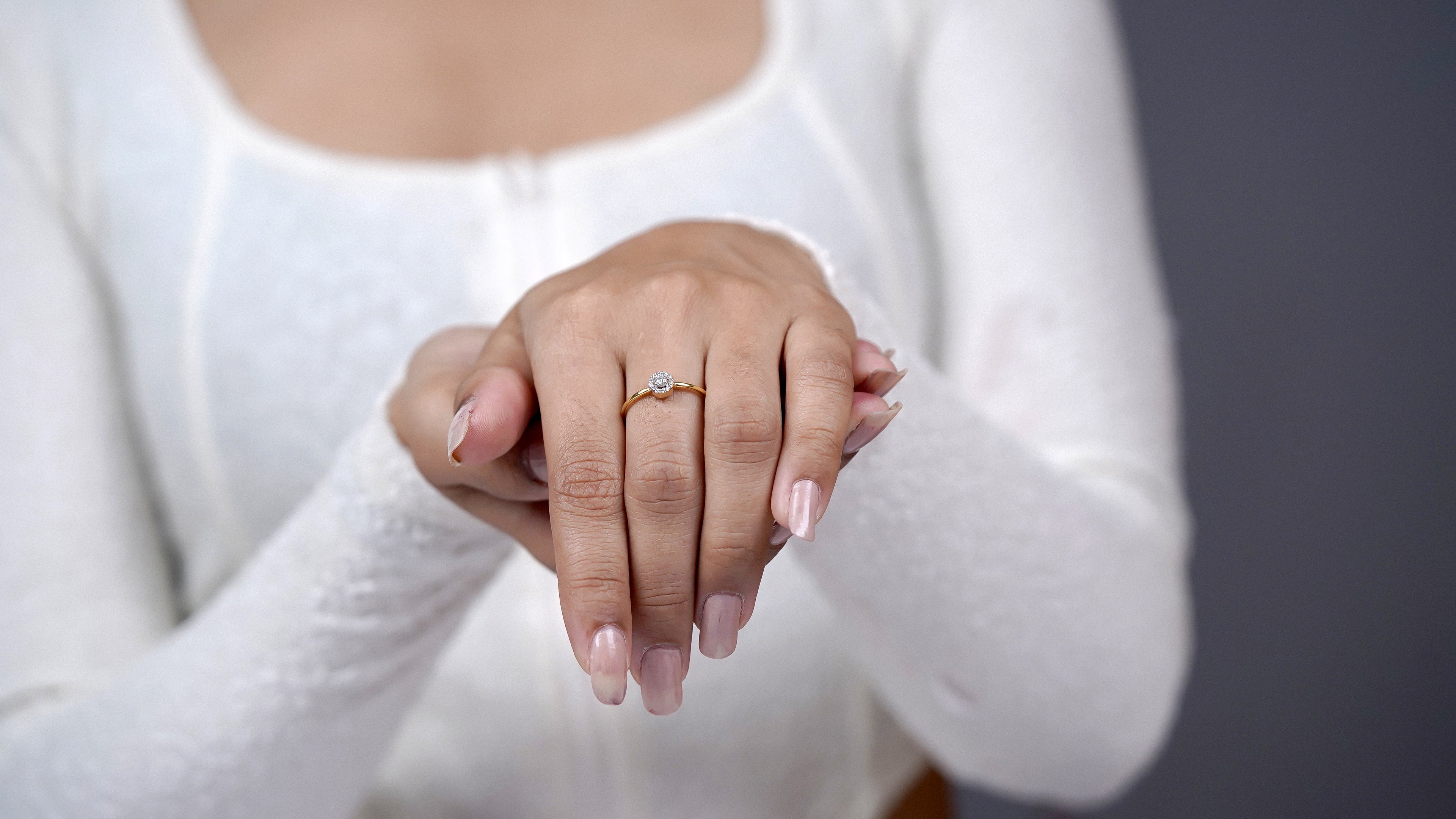 Sterling Silver Moissanite Halo Engagement Ring: Dainty Bridal Jewelry