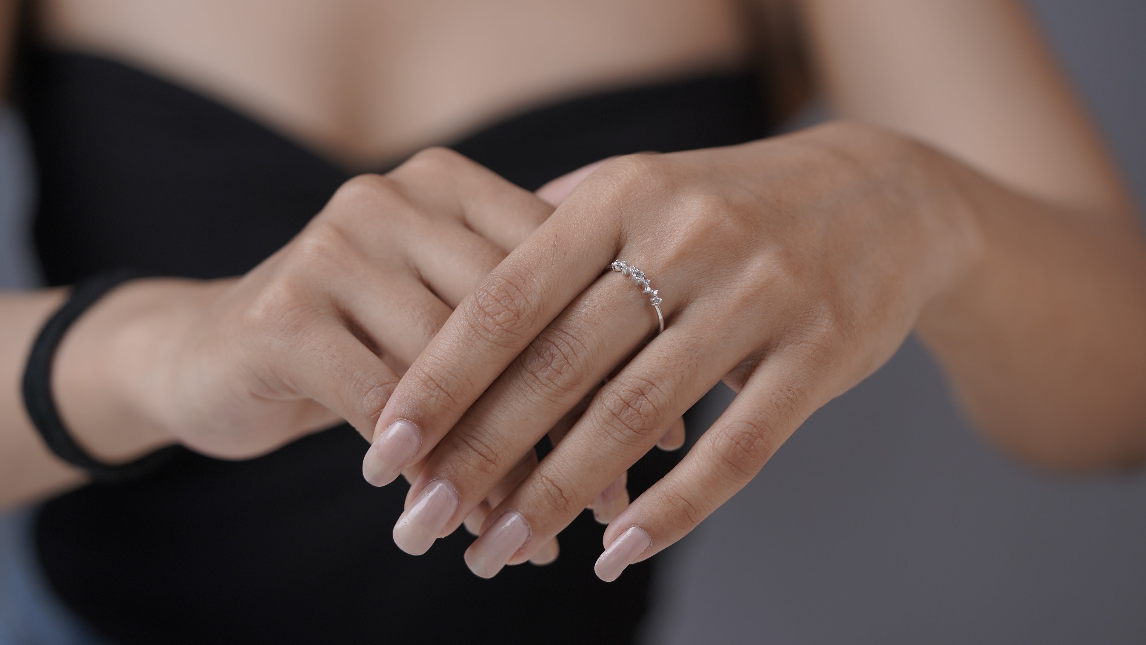 Silver Moissanite Cluster Ring: Dainty Sterling Silver Engagement Jewelry