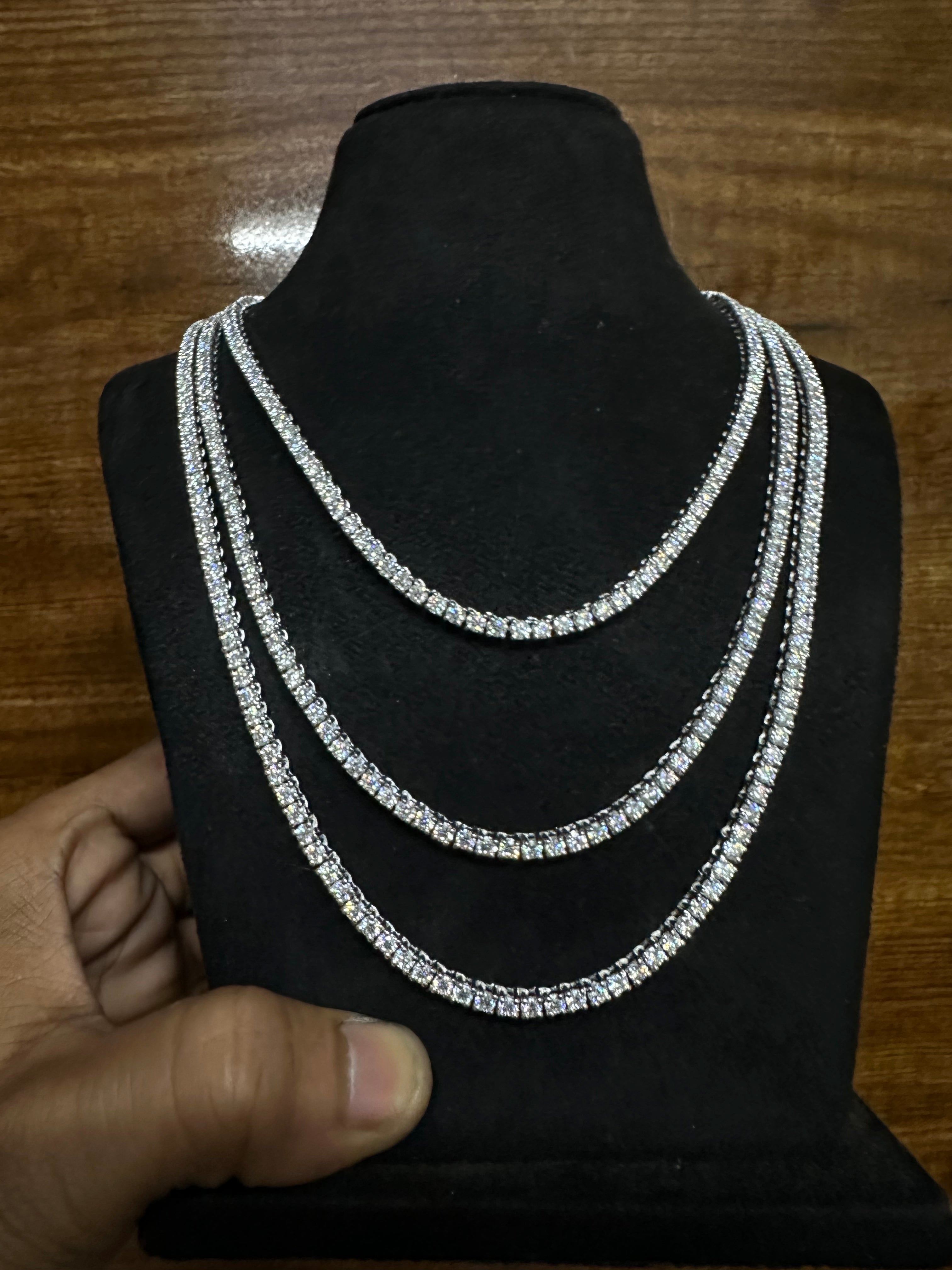 VVS1 Moissanite Diamond Tennis Chain Necklace, 925 Sterling Silver, Tennis Bracelet, Diamond Tennis Necklace, Women's & Men's Tennis Chain