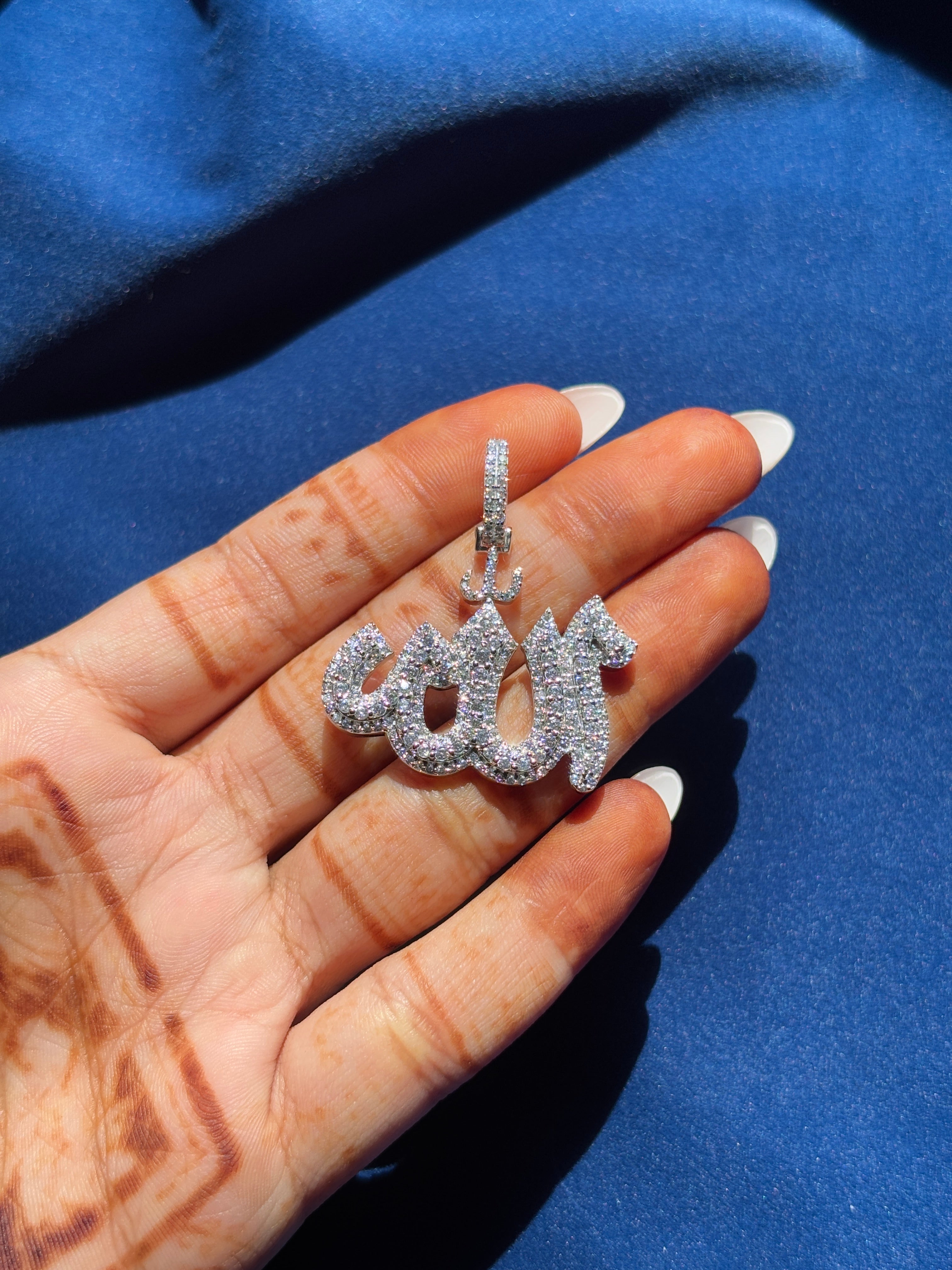 Allah Arabic Moissanite Pendant in 925 Sterling Silver | Iced Out Islamic Necklace | VVS Moissanite Hip Hop Jewelry