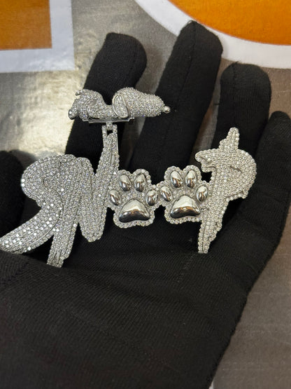 Custom Iced Out Moissanite "SNOOP" Pendant: 925 Silver Dog Paw Hip Hop Jewelry