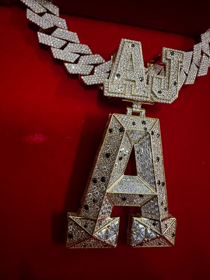 This stunning fully iced-out custom “AJ-A” pendant is crafted with premium detailing and a luxury finish Perfect hip-hop jewelry, rappers