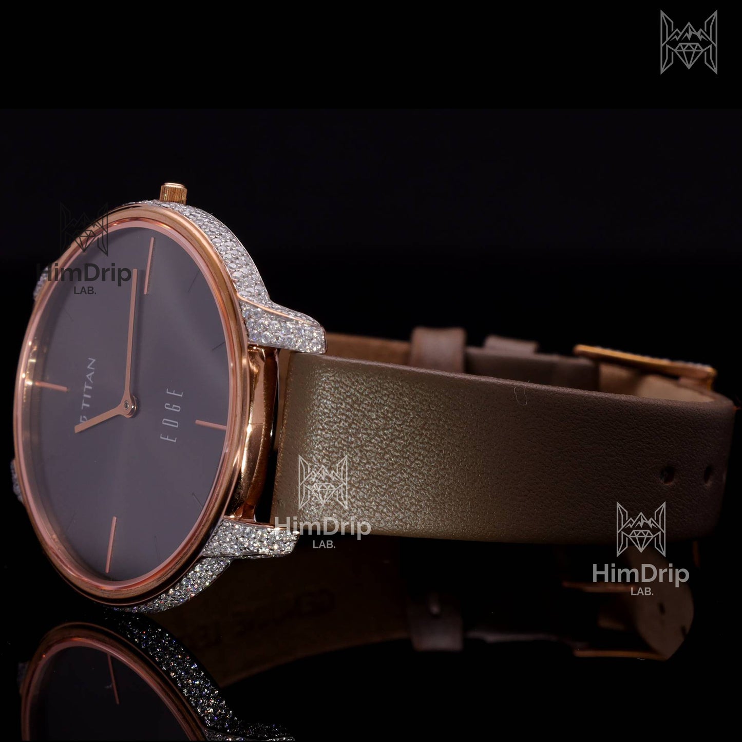 Customized Titan Edge Slim Watch with D Color VVS Moissanite | 18K Rose Gold Plated | Quartz Movement