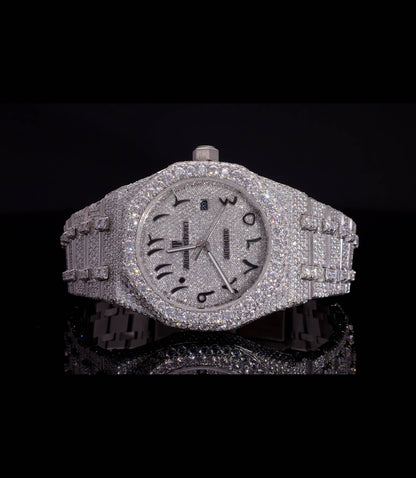 18K White Gold Plated Iced Out Moissanite Watch – Silver Diamond Dial | D VVS Moissanite | Japanese / Semi ETA / ETA Automatic Movement