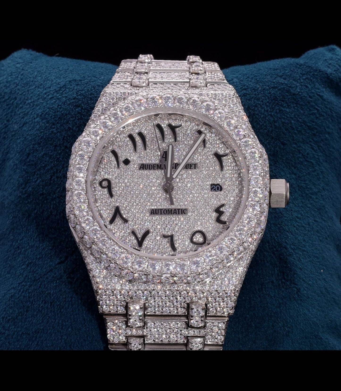 18K White Gold Plated Iced Out Moissanite Watch – Silver Diamond Dial | D VVS Moissanite | Japanese / Semi ETA / ETA Automatic Movement