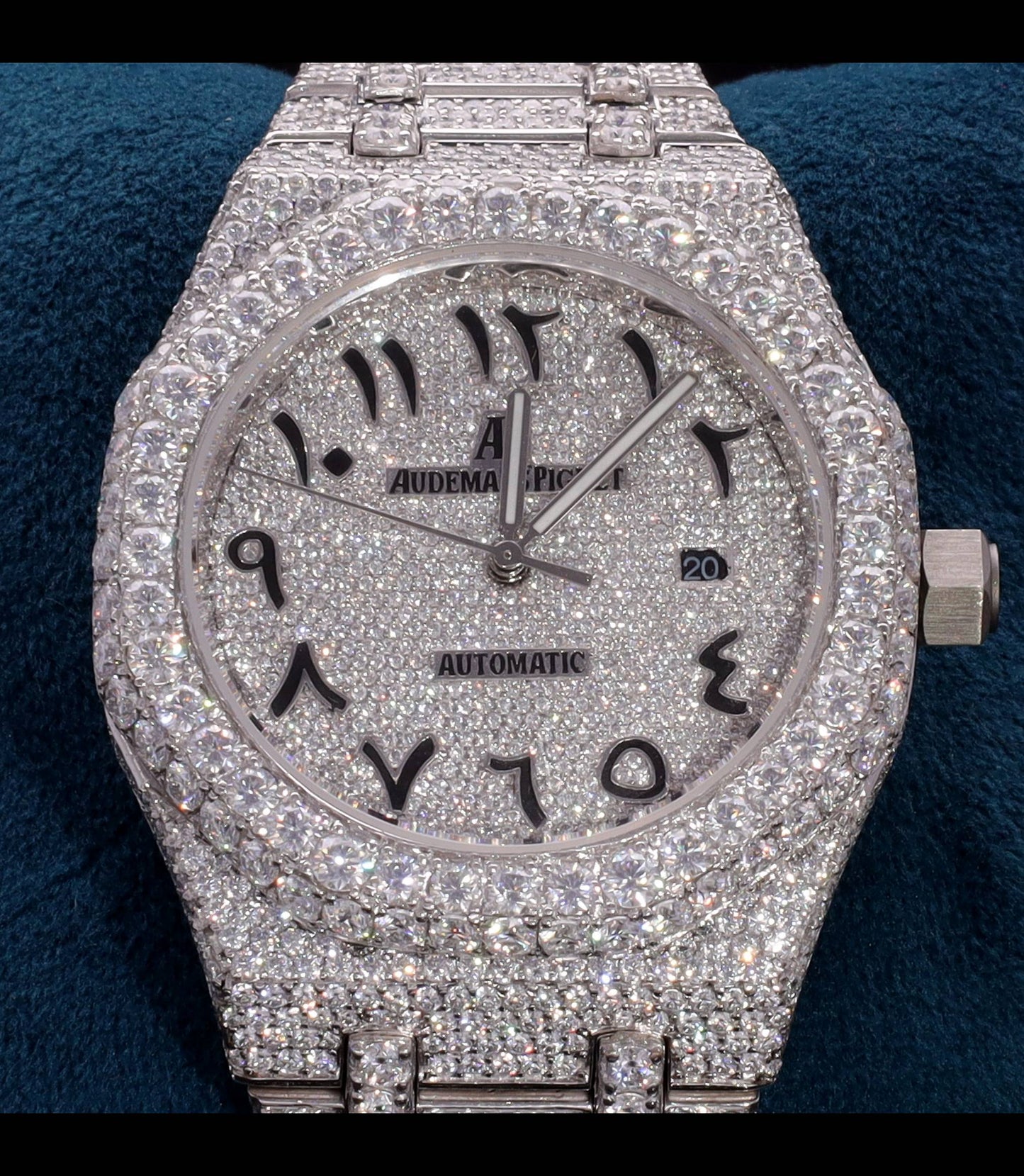 18K White Gold Plated Iced Out Moissanite Watch – Silver Diamond Dial | D VVS Moissanite | Japanese / Semi ETA / ETA Automatic Movement