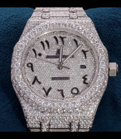 18K White Gold Plated Iced Out Moissanite Watch – Silver Diamond Dial | D VVS Moissanite | Japanese / Semi ETA / ETA Automatic Movement