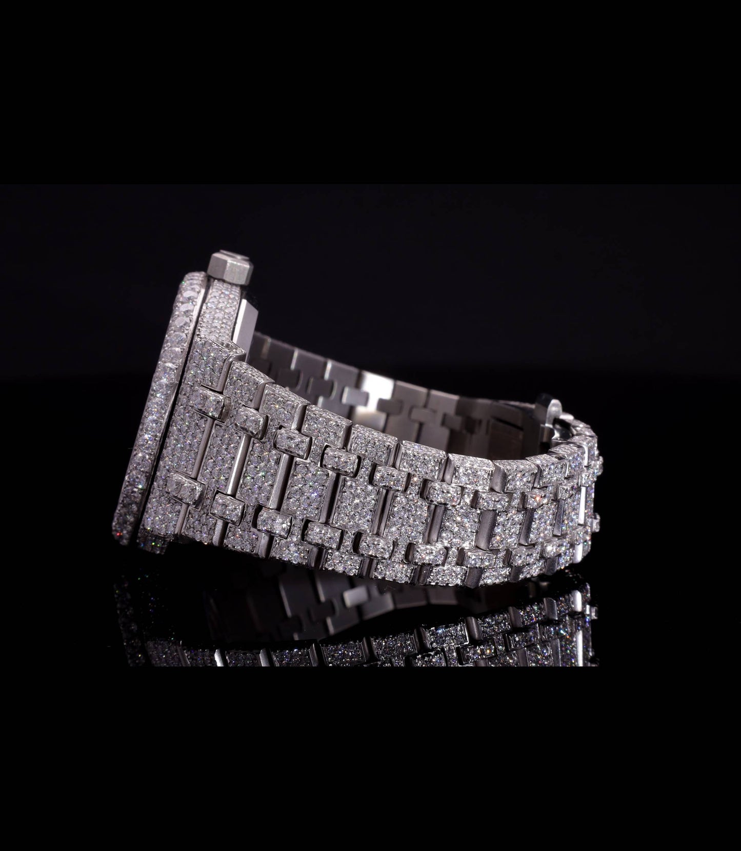 18K White Gold Plated Iced Out Moissanite Watch – Silver Diamond Dial | D VVS Moissanite | Japanese / Semi ETA / ETA Automatic Movement