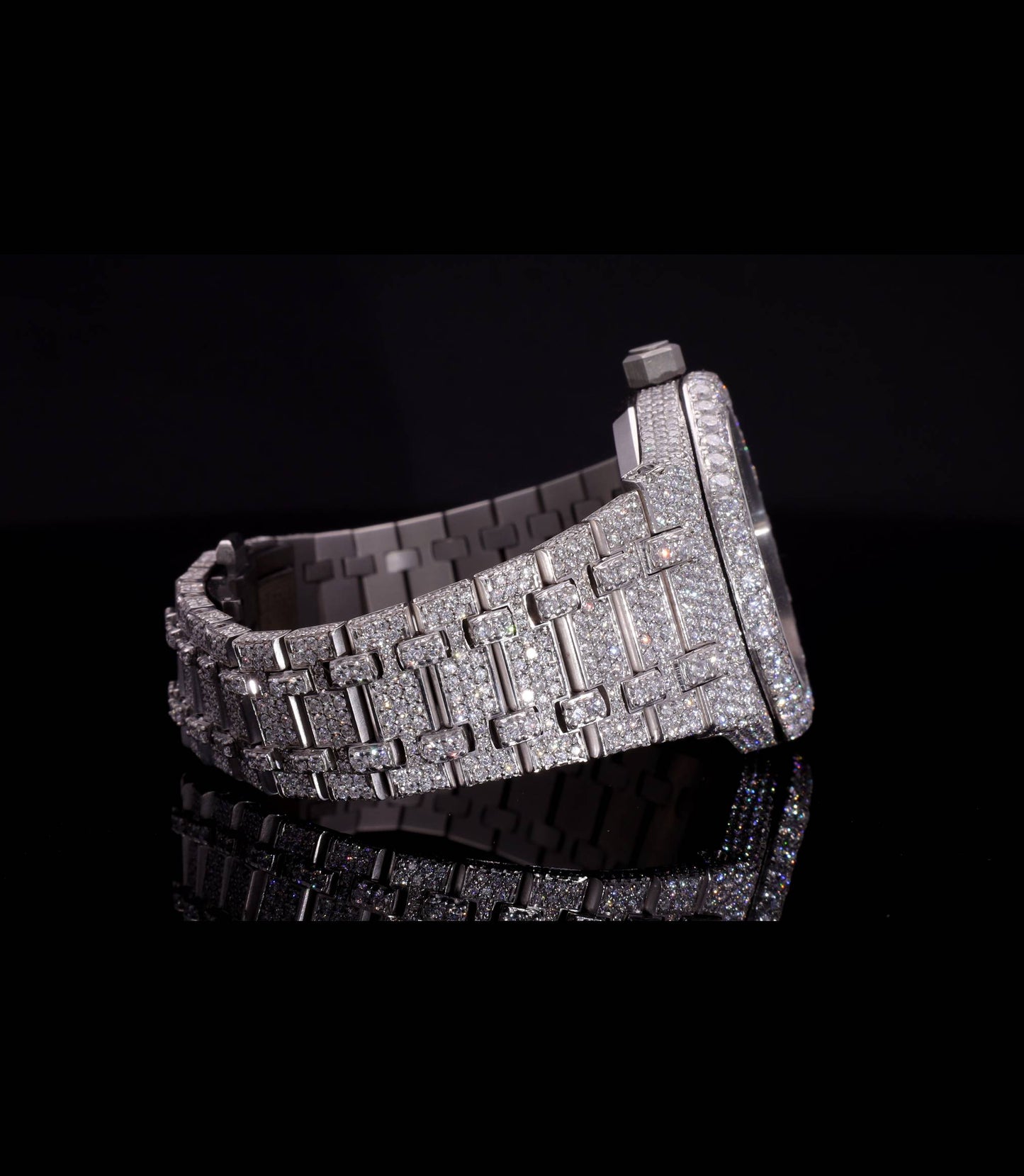 18K White Gold Plated Iced Out Moissanite Watch – Silver Diamond Dial | D VVS Moissanite | Japanese / Semi ETA / ETA Automatic Movement