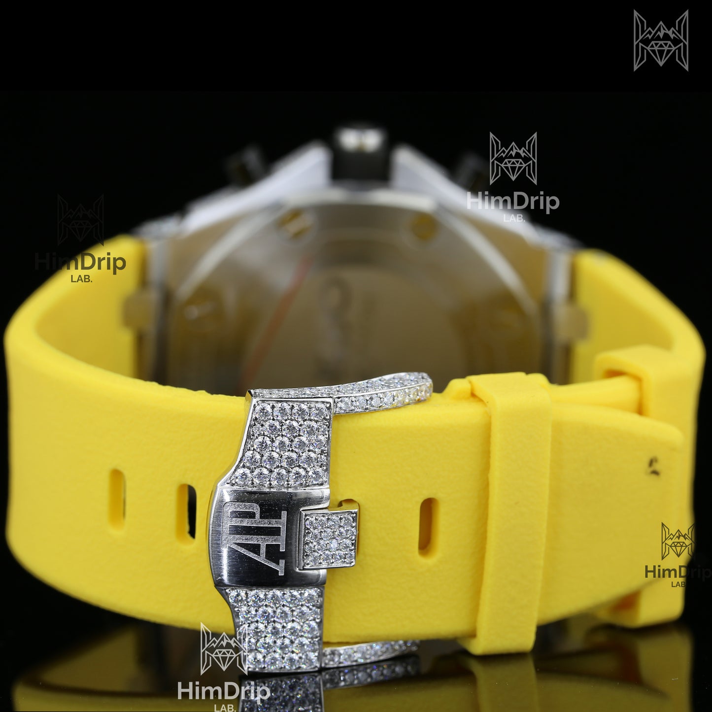 18K Gold Plated Men's Moissanite Hip Hop Chronograph Watch | Yellow Rubber Strap | D Color VVS Moissanite