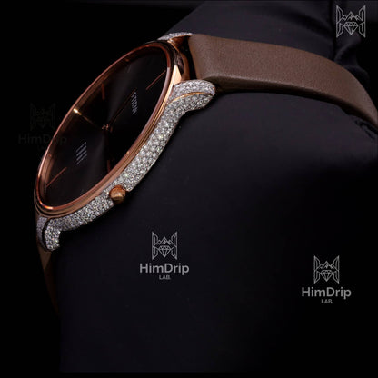 Customized Titan Edge Slim Watch with D Color VVS Moissanite | 18K Rose Gold Plated | Quartz Movement