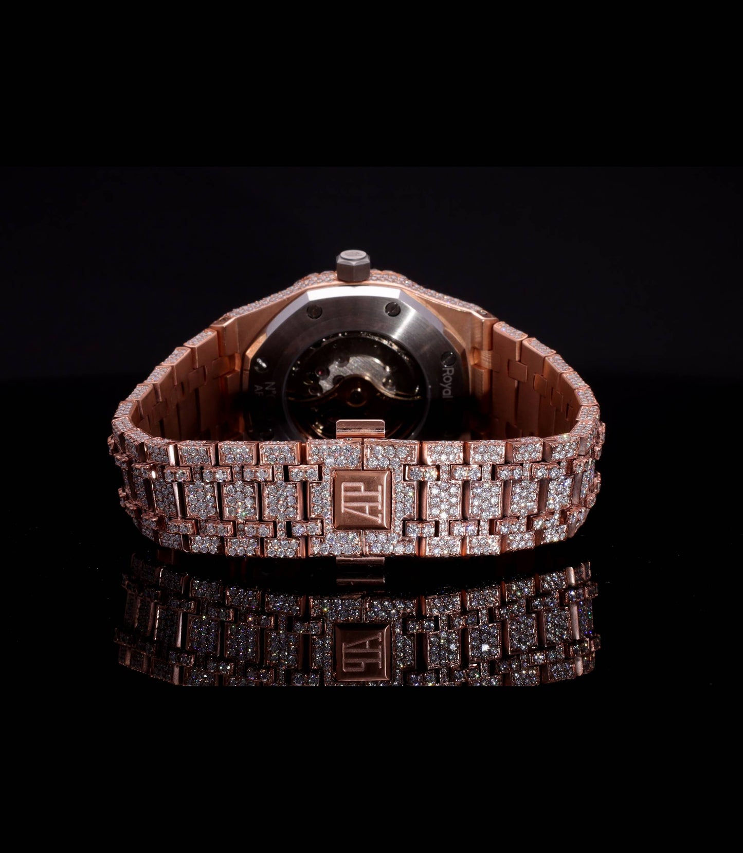 18K Rose Gold Plated Iced Out Moissanite Watch – Rose Gold Diamond Dial | D VVS Moissanite | Japanese / Semi ETA / ETA Automatic Movement