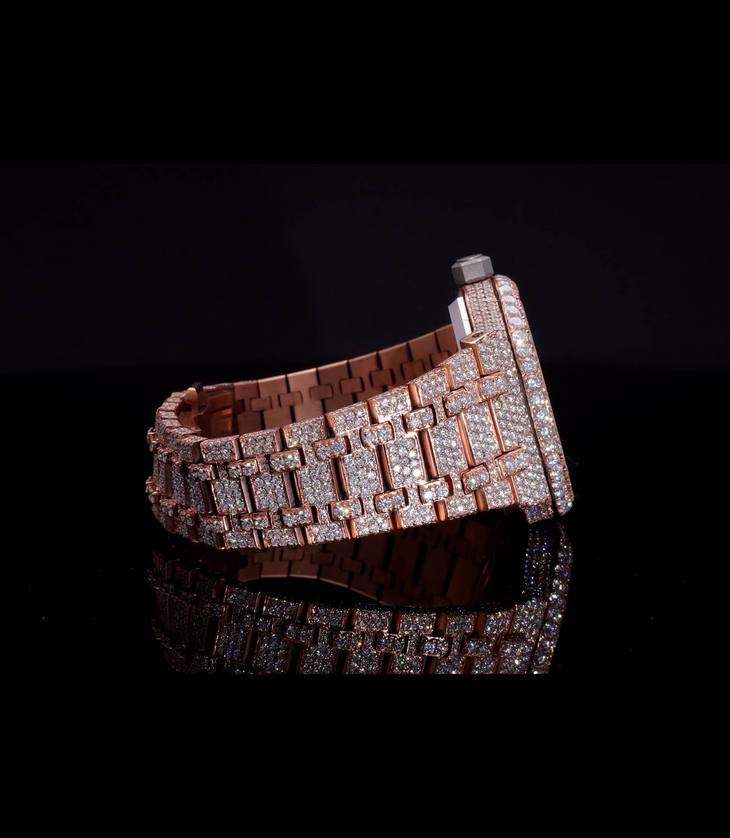 18K Rose Gold Plated Iced Out Moissanite Watch – Rose Gold Diamond Dial | D VVS Moissanite | Japanese / Semi ETA / ETA Automatic Movement