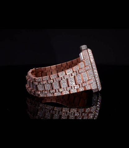 18K Rose Gold Plated Iced Out Moissanite Watch – Rose Gold Diamond Dial | D VVS Moissanite | Japanese / Semi ETA / ETA Automatic Movement
