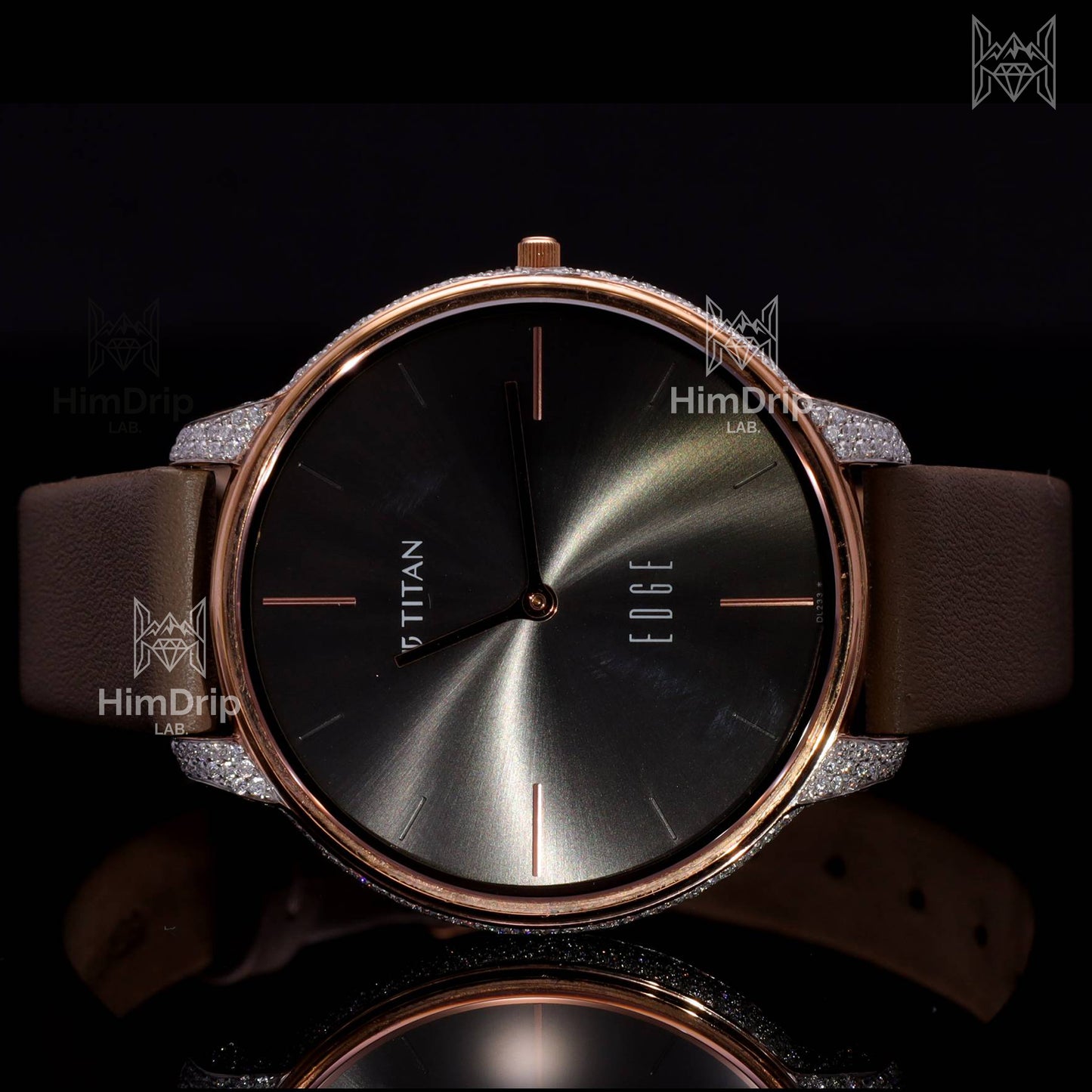 Customized Titan Edge Slim Watch with D Color VVS Moissanite | 18K Rose Gold Plated | Quartz Movement