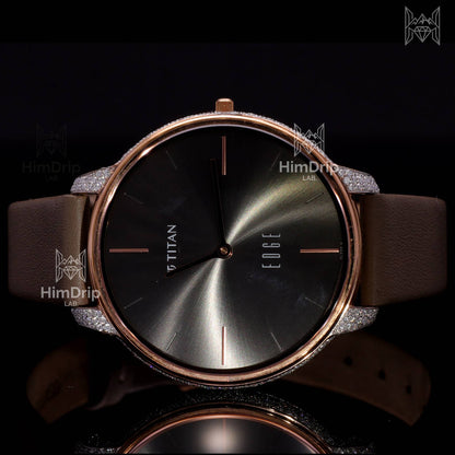 Customized Titan Edge Slim Watch with D Color VVS Moissanite | 18K Rose Gold Plated | Quartz Movement