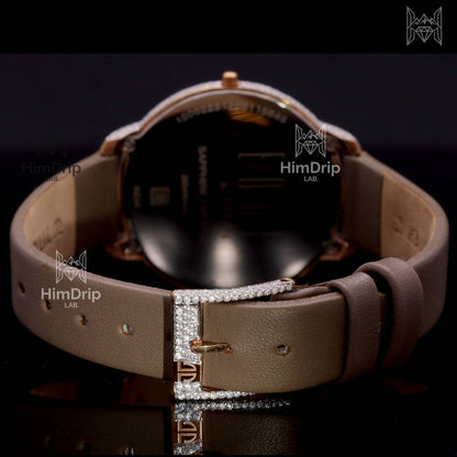 Customized Titan Edge Slim Watch with D Color VVS Moissanite | 18K Rose Gold Plated | Quartz Movement