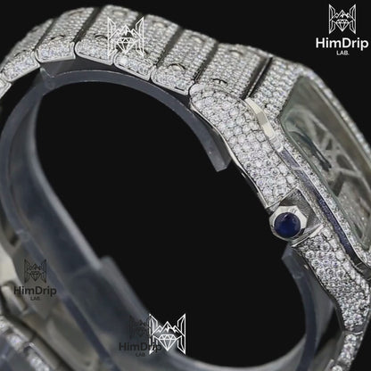 18K White Gold Plated Iced Out Moissanite Watch – Blue Silicone Strap | D VVS Moissanite | Japanese / Semi ETA / ETA Automatic Movement