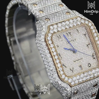 18K White & Rose Gold Plated Iced Out Square Moissanite Watch – Champagne Diamond Dial | D VVS Moissanite | Japanese / Semi ETA / ETA Automatic Movement