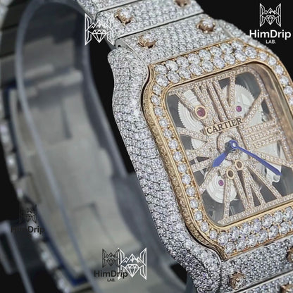 18K Gold Plated Skeleton Moissanite Watch – D VVS Moissanite | Japanese / Semi ETA / ETA Automatic Movement