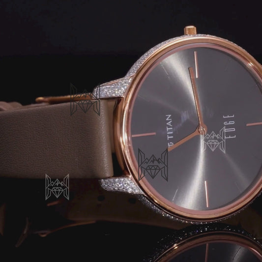 Customized Titan Edge Slim Watch with D Color VVS Moissanite | 18K Rose Gold Plated | Quartz Movement